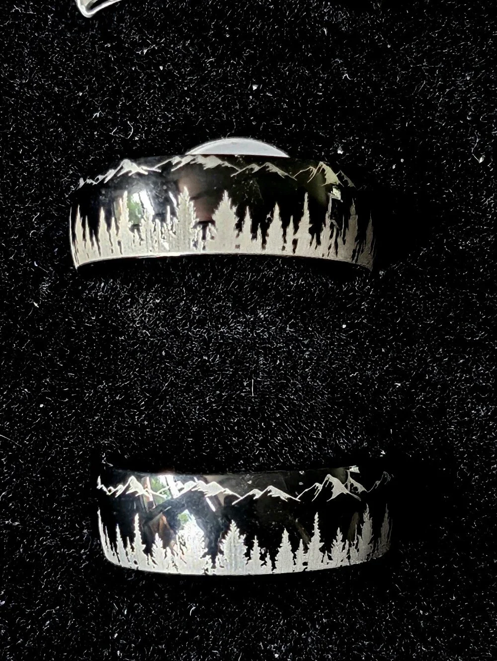 NEW Mens Black Stainless Steel Wedding Band With Moutain Scene